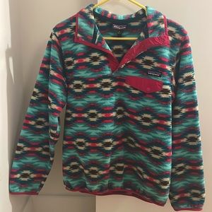 Classic Geometric Patagonia Pullover Teal & Pink Size Small